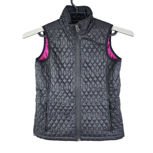 Womens Lands End Primaloft Quilted Black Vest Jacket Sleeveless Pink Lining XS - Picture 1 of 12
